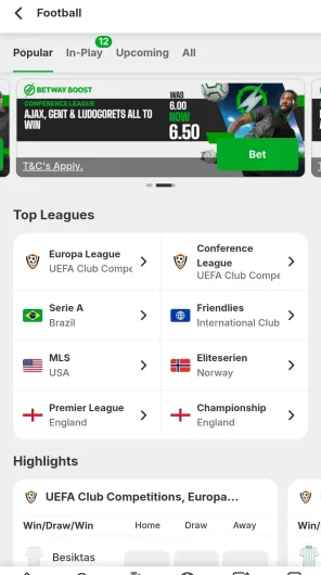 Betway Sport screenshot