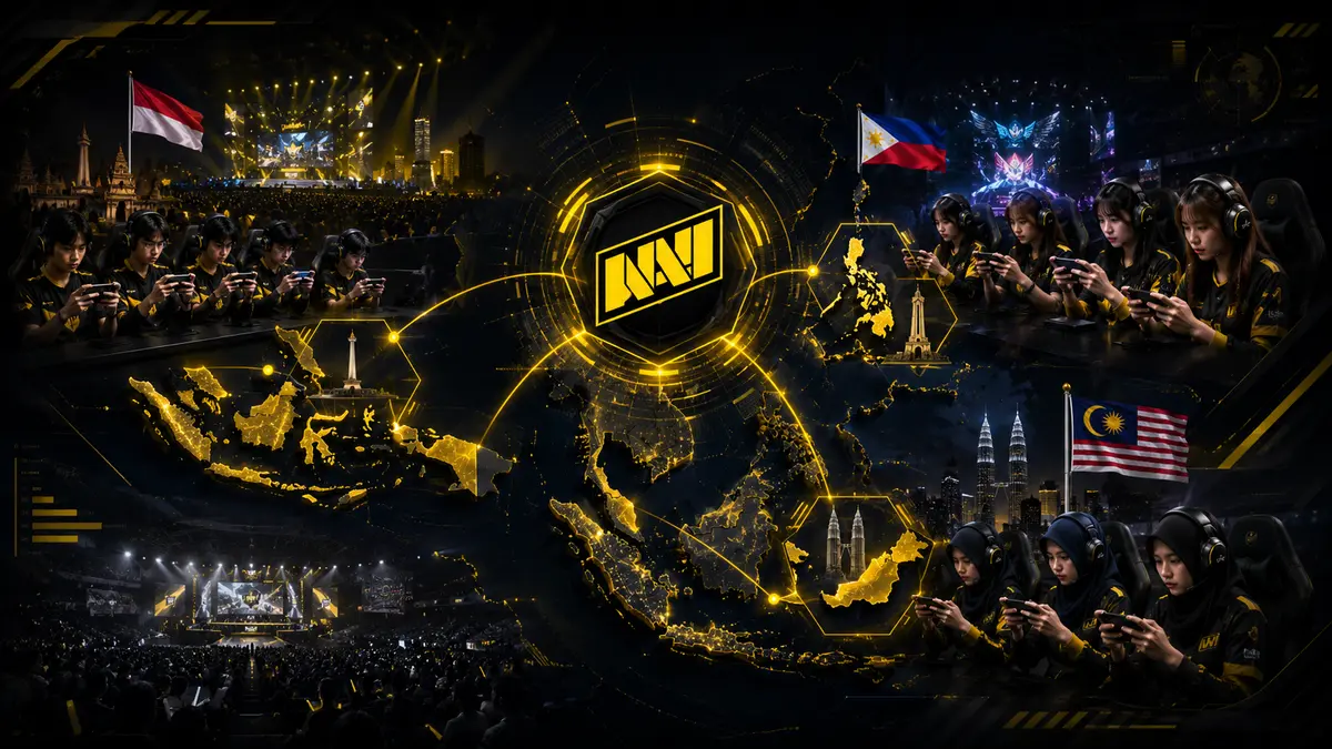 Packed Mobile Legends: Bang Bang esports arena crowd in Southeast Asia