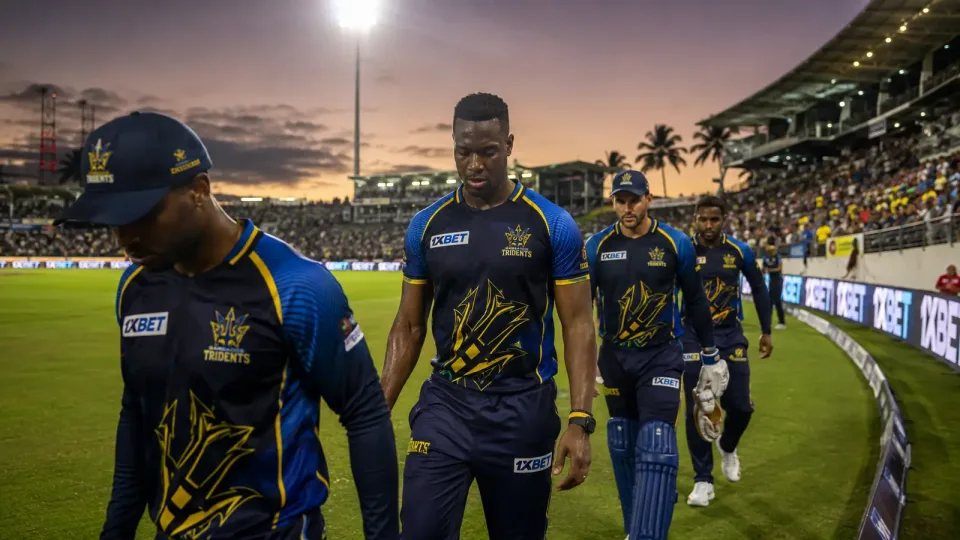 1xBet branding on the Barbados Tridents playing kit for the 2026 CPL season.