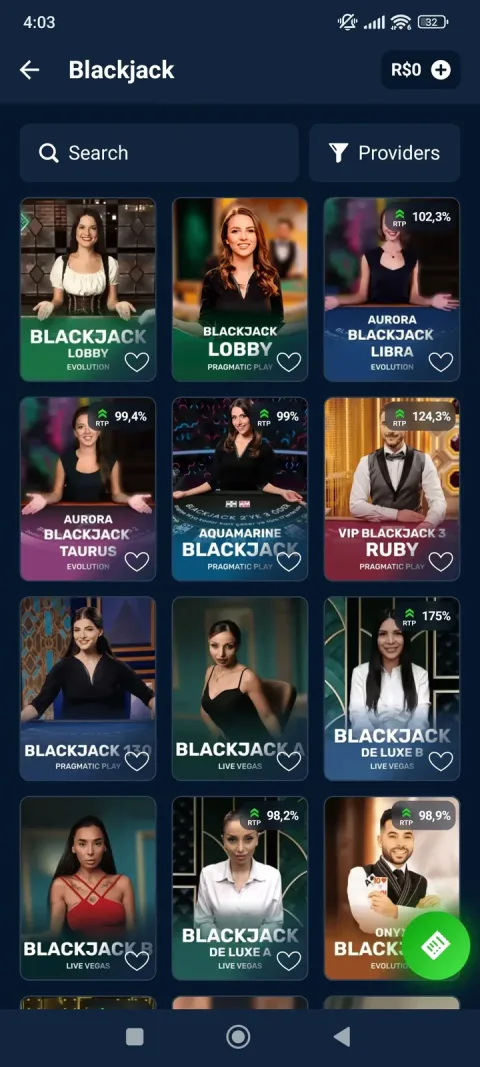 One category alone (Blackjack) runs to 617 tables across Evolution, Pragmatic Play and Live Vegas.