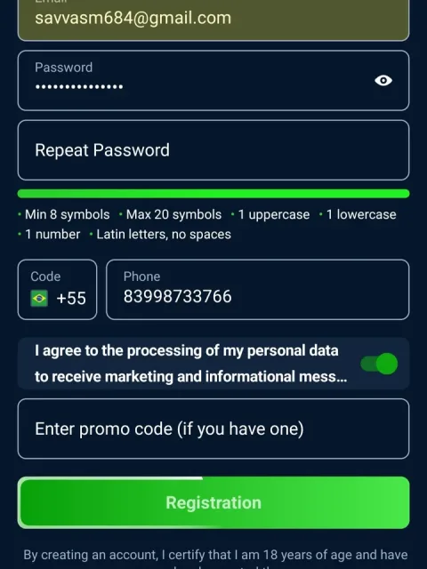 Set your email, password and phone number
