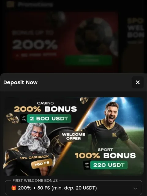 Pick your welcome bonus and deposit