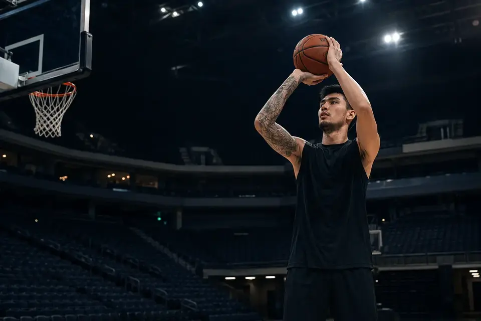 Sotto working on his shot in an empty arena - individual training has filled most of the gap between his last B.League game and whatever comes next.