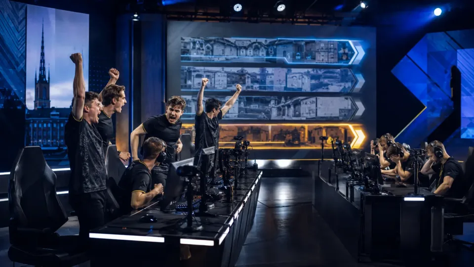 Betclic celebrates its reverse-sweep grand final win over Team Liquid at Stake Pulse Beat I - the team re-qualified for Beat II as defending champion.